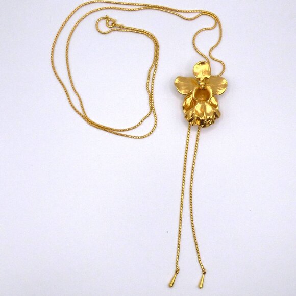 Signed RISIS 3i Heirloom Orchid 24K Gold Dipped Bolo Tie Lariat Necklace - Picture 7 of 15